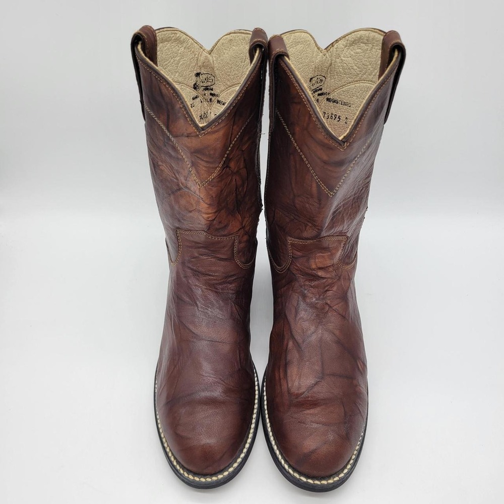 Justin Junior Brown Leather Western Cowboy Boots Youth Size 5D Style 3422Y